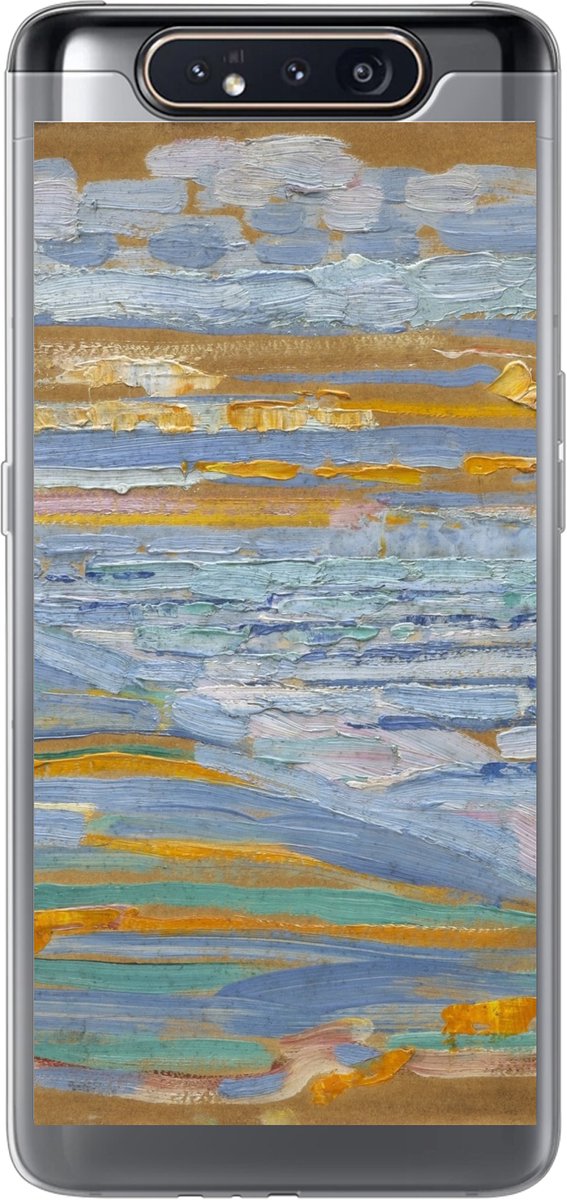 Telefoonhoesje Geschikt voor Samsung Galaxy A80 hoesje - Gezicht op strand en pier vanaf de duinen - Piet Mondriaan - Siliconen Telefoonhoesje Telefoonhoesje