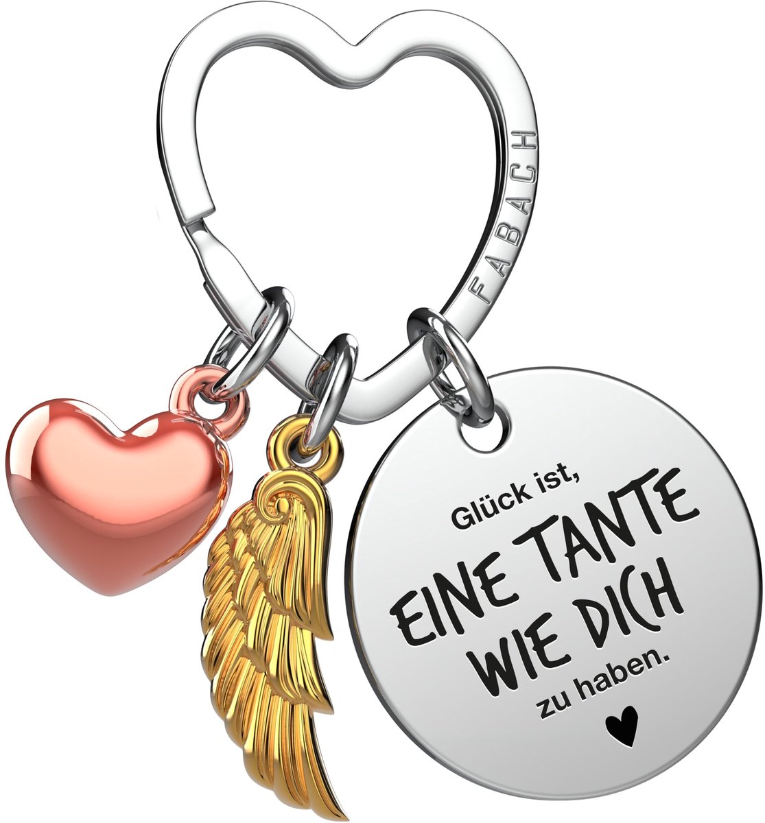 FABACH Beste tante sleutelhanger beschermengel geluksbrenger met hart en gravure - Beste tante cadeau sleutelhanger - tante cadeau engel geluksbrenger peettante