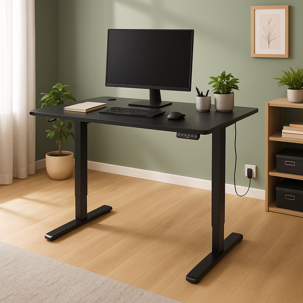 Fameilleur-Elektrisch Verstelbaar Zit-Sta Bureau- ideaal voor je rug- Zwart Stalen Kantoorbureau met Tafelblad –In Hoogte Verstelbaar Werkbureau tot 120cm –Staand & Zittend Werken –Ergonomisch Thuiswerkbureau - Bureau voor Rugklachten- staande bureau