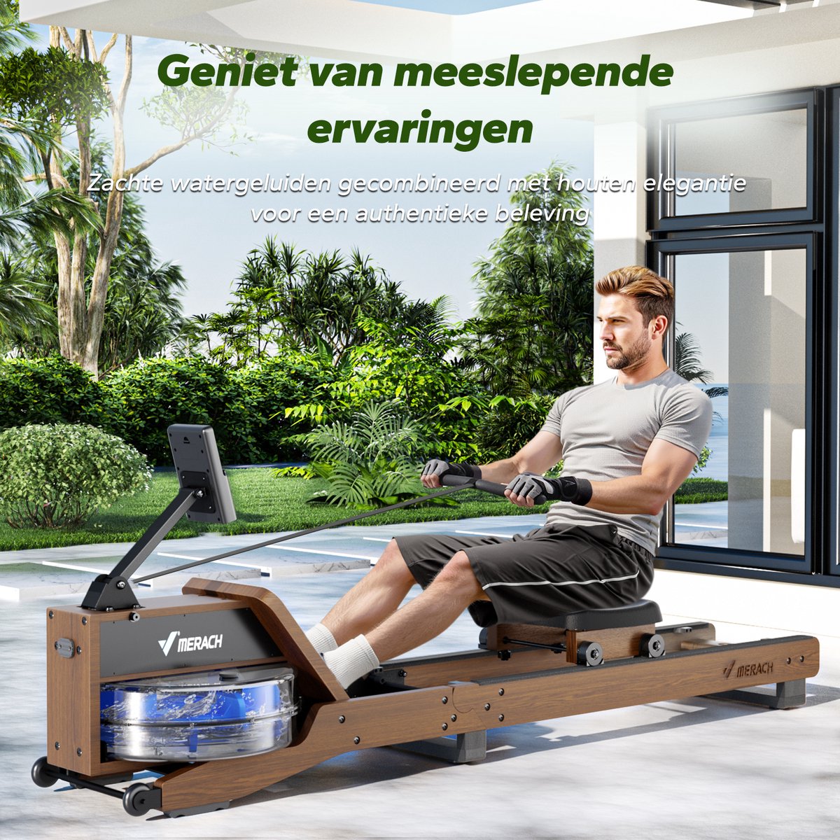 MERACH Roeitrainer Waterroeimachine Eikenkleur Inklapbaar - afbeelding 2