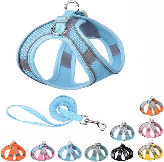 Foto: Snq vest leash hondentuigje en lijnset verstelbaar hondentuigje gevoerd vest geschikt voor alle weersomstandigheden gemakkelijk te dragen geschikt voor kleine en middelgrote honden 1 stuk blauw geschikt voor huisdieren met een nekom