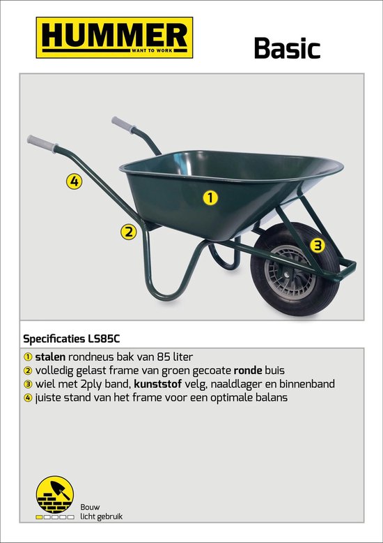 Hummer Basic bouwkruiwagen 85L - gecoat metaal van Talen Tools — afbeelding 2