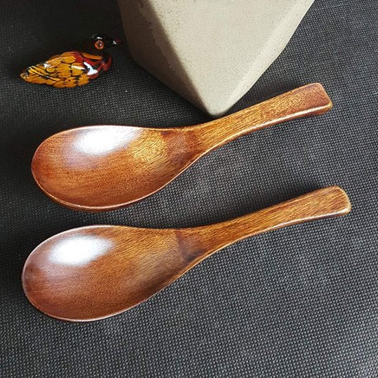 Lot De 10 Cuillères à Soupe En Bois Naturel - Manche Long - Ustensiles Cuisine Écologiques - 18,5 Cm
