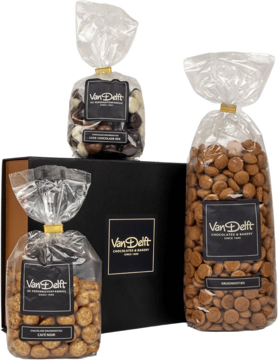 Van Delft - Giftbox met kruidnoten (500gr), luxe mix en café noir - Kruidnoten Cadeau - Personeelsgeschenk - Sinterklaas geschenk