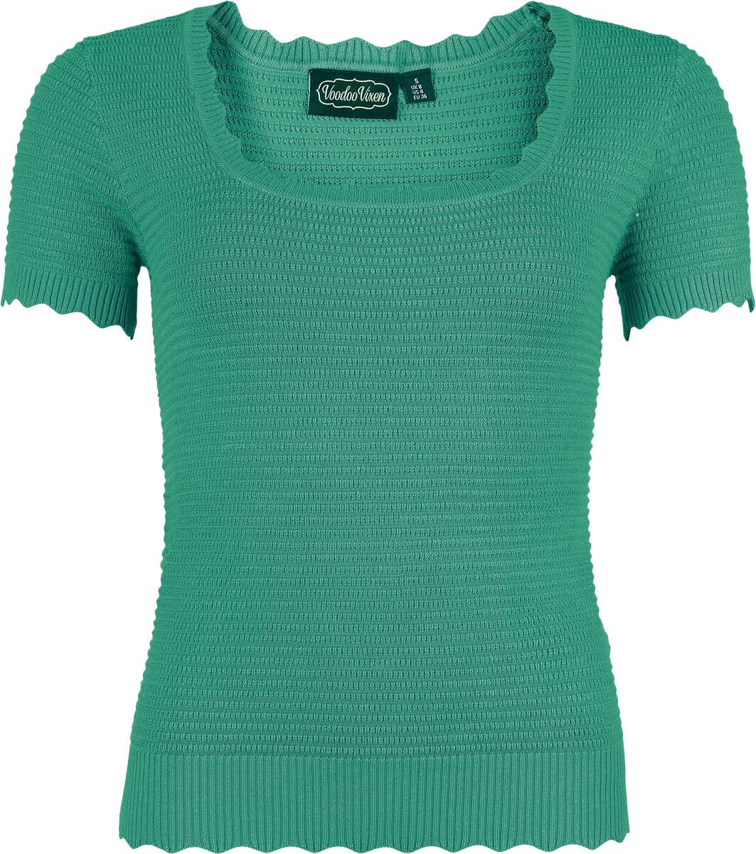Voodoo Vixen Scalloped-Edge Scoop-Neck Dames T-shirt - blauw - M