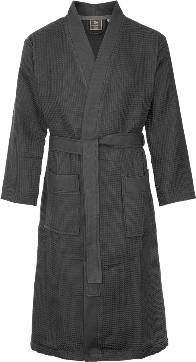 Sauna badjas wafel - grijze badjas unisex - biologisch katoen - kimono - wafel badjas dames - wafel badjas heren - wafel badjas - antraciet maat M