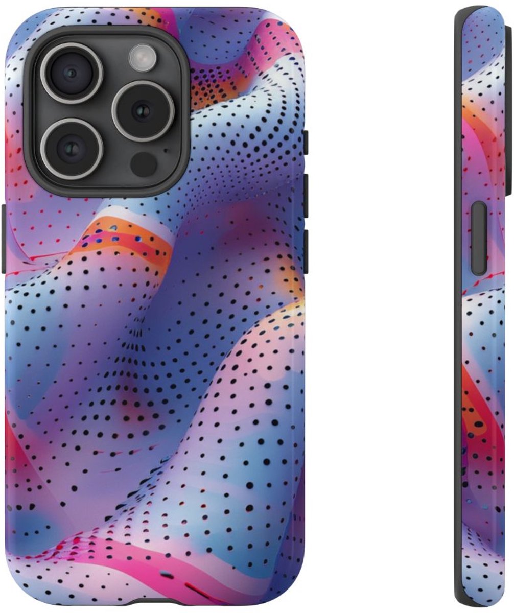 Abstracte Golvende Stippenpatroon – Telefoonhoesje Geschikt voor iPhone 15 Pro