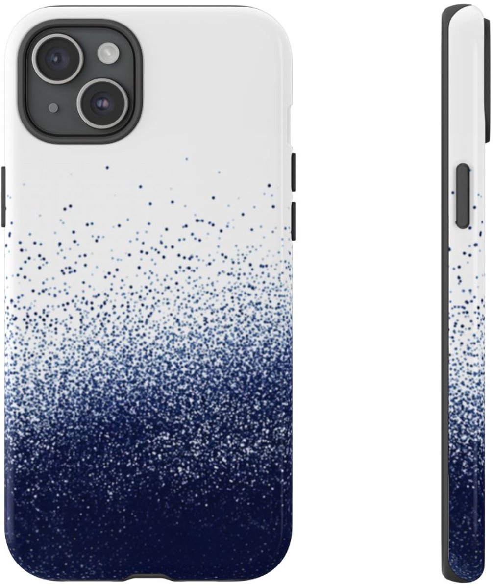 Abstracte Donkerblauwe Puntjesstructuur – Telefoonhoesje Geschikt voor iPhone 15 Plus