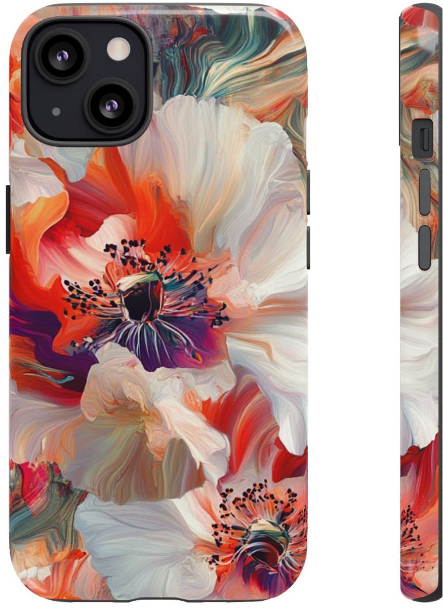Abstracte Bloemmotieven in Rood en Wit – Telefoonhoesje Geschikt voor iPhone 13