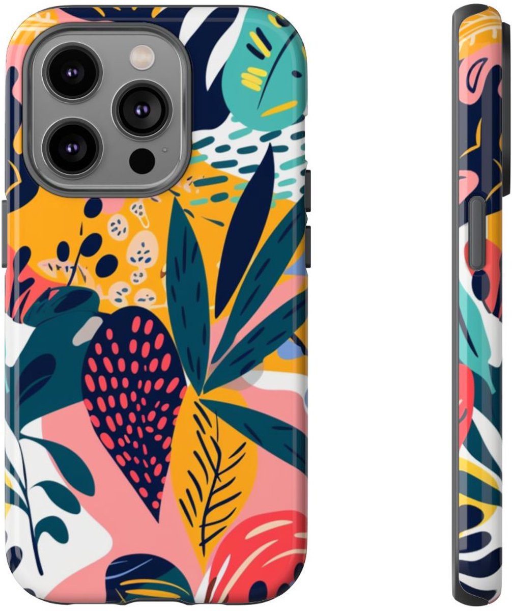 Vrolijk Tropisch Bladerenpatroon – Telefoonhoesje Geschikt voor iPhone 14 Pro