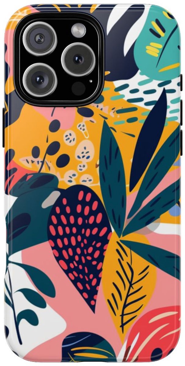 Vrolijk Tropisch Bladerenpatroon – Telefoonhoesje Geschikt voor iPhone 16 Pro Max