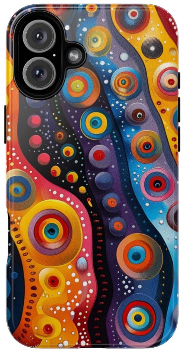 Kleurrijk Abstract Cirkelpatroon – Telefoonhoesje Geschikt voor iPhone 16 Plus