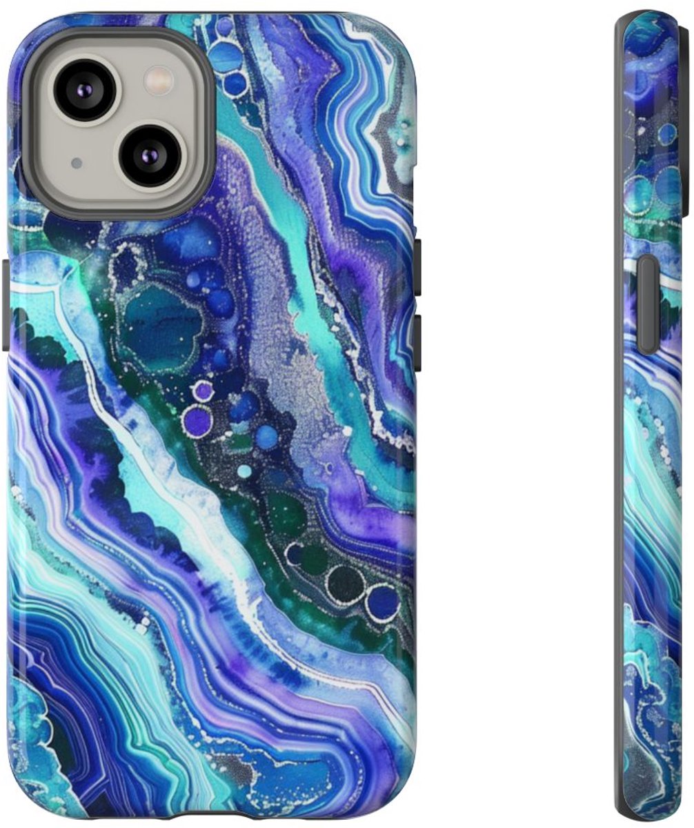 Blauw en Paars Geode-Wervelpatroon – Telefoonhoesje Geschikt voor iPhone 14
