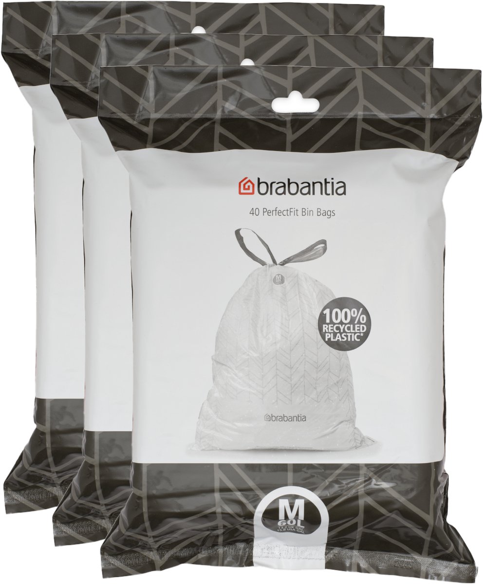 Brabantia PerfectFit Set van 3 - Vuilniszak dispenser pack - Code M - 60L - 3x 40 stuks