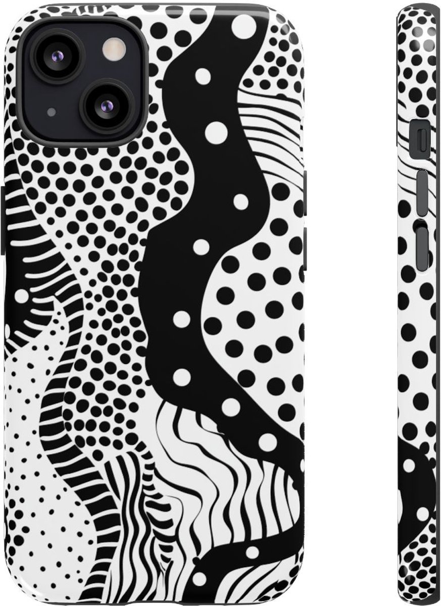 Zwart-Wit Abstract Stippenpatroon – Telefoonhoesje Geschikt voor iPhone 13