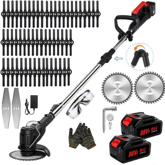 Foto: Traumheim accu grastrimmer met 2 2000mah accus en oplader met 55 stuks kunststof messen elektrisch grasmaaier bosmaaie accu grasmaaier 3 in 1 trimmer voor tuin en gazon verstelbaar