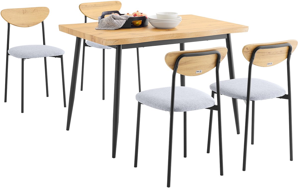 SoBuy OGT52-N Eettafelset met 4 Stoelen - Ruimtebesparend - Voor Kleine Eetkamers en Keukens Natuur