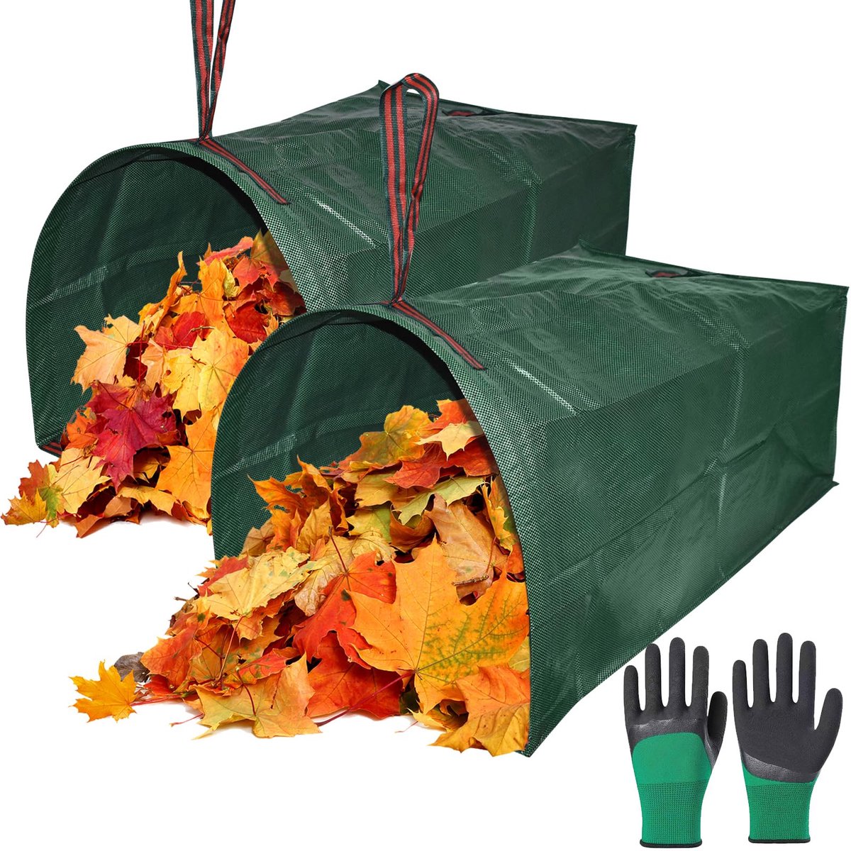 Tuinafvalzakken - Zelfstaand, Opvouwbaar en Schepvormig - Stevig en Waterdicht voor Groenafval en Bladeren - 2x 270 Liter - Inclusief 1 Paar Tuinhandschoenen
