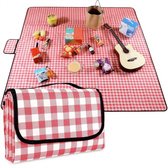 Picknickkleed - Waterdicht - Strandkleed - 200×200cm - Picknickmat - Wasbaar - Lichtgewicht met handvat - Rood geblokt - Geschikt voor wandelen - Reizen - Kamperen in de buitenlucht - Park