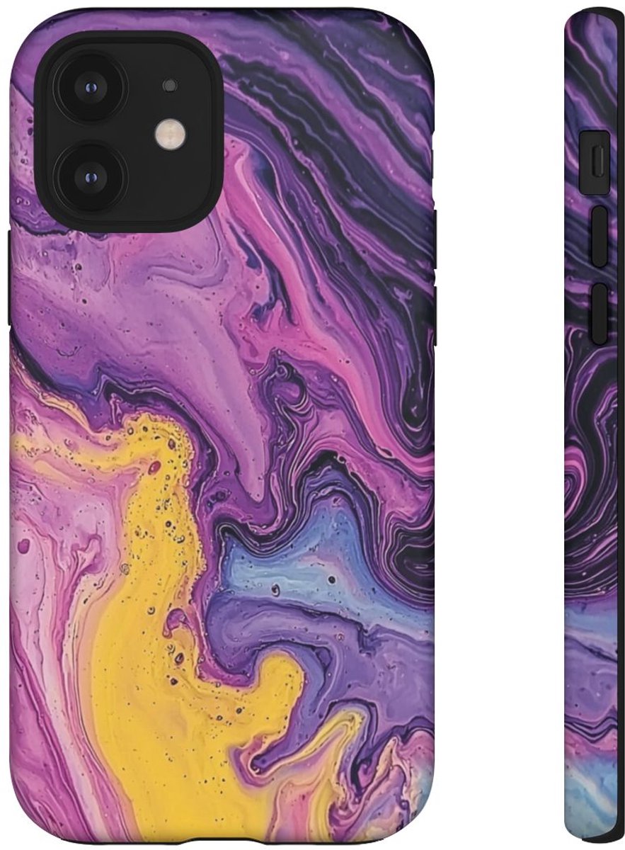 Paars-Geel Abstracte Vloeibare Kunst – Telefoonhoesje Geschikt voor iPhone 12