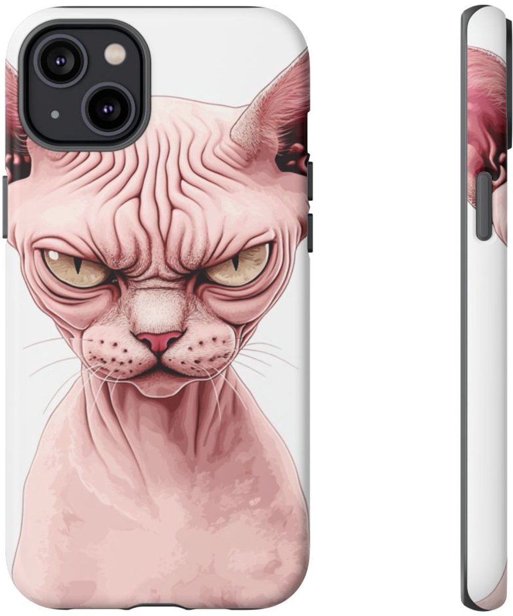 Roze Naaktkat Illustratie – Telefoonhoesje Geschikt voor iPhone 14 Plus
