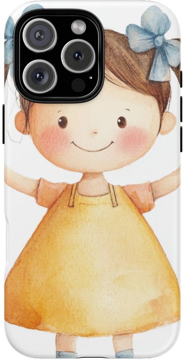 Vrolijk Meisje in Waterverf – Telefoonhoesje Geschikt voor iPhone 16 Pro Max