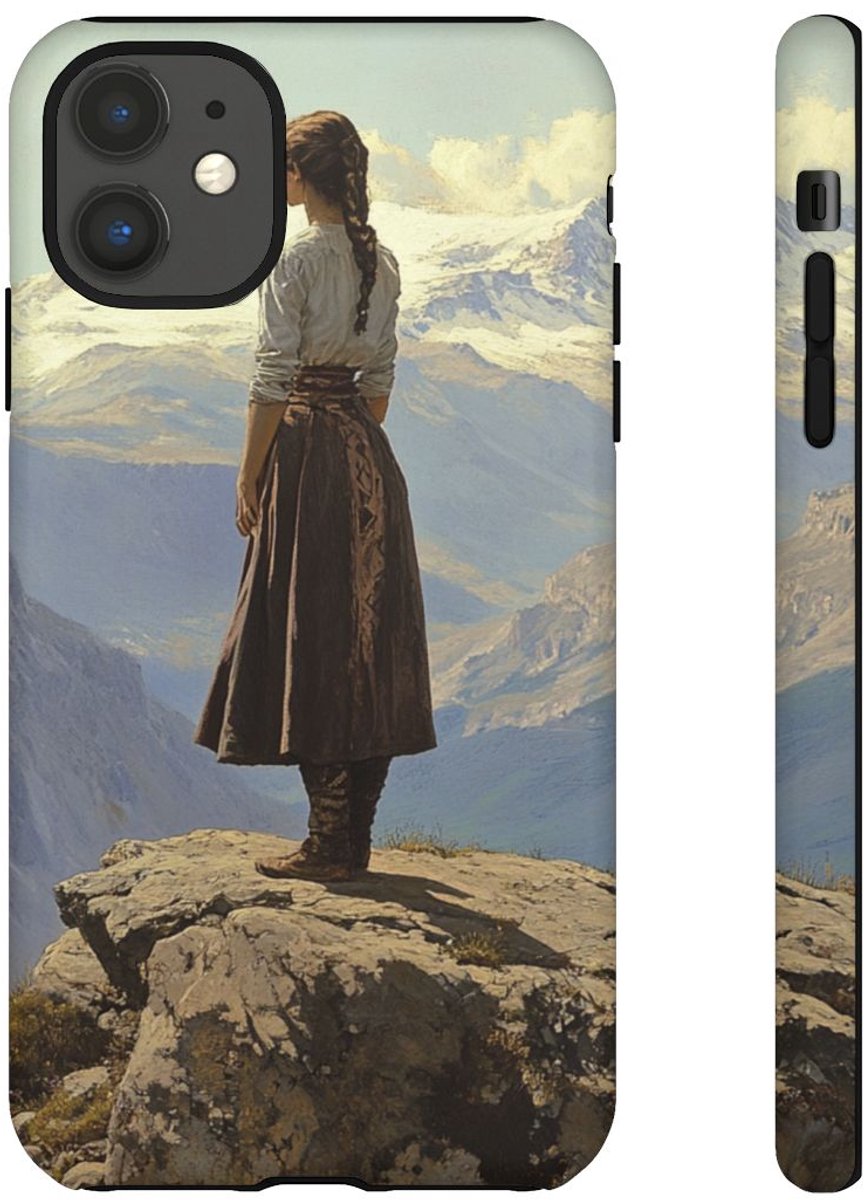 Vrouw op een Rots in de Bergen – Telefoonhoesje Geschikt voor iPhone 11