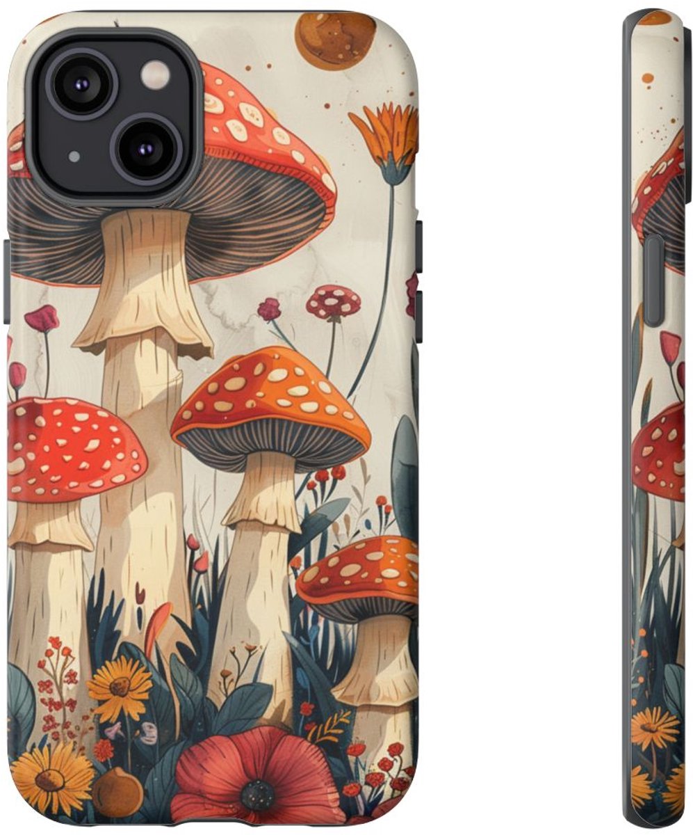 Vrolijk Paddenstoelenpatroon – Telefoonhoesje Geschikt voor iPhone 14 Plus
