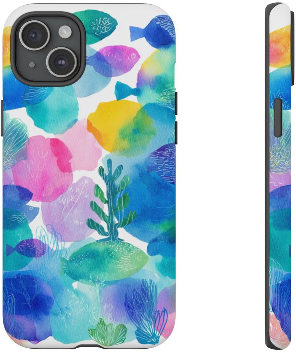 Kleurrijk Waterverf Oceaanrif – Telefoonhoesje Geschikt voor iPhone 15 Plus
