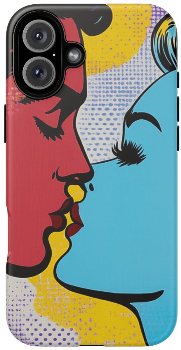 Kussend Stel in Popartstijl – Telefoonhoesje Geschikt voor iPhone 16 Plus