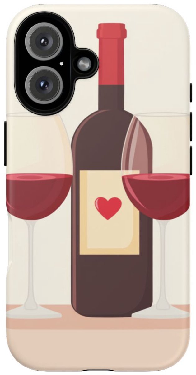 Rode Wijnfles met Twee Glazen Illustratie – Telefoonhoesje Geschikt voor iPhone 16