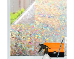 Regenboog Raamfolie Anti Inkijk – 3D Effect – 60x300 cm – Statische Raamsticker met Glas-in-Lood Look – Decoratie voor Woonkamer – Incl. Rakel & Mesje