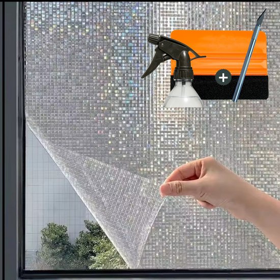 Film autocollant pour fenêtre AVOID® – 45 x 300 cm – Confidentialité et isolation – Effet arc-en-ciel au soleil – Film adhésif statique – Facile à appliquer – Incl. Toucher et couteau