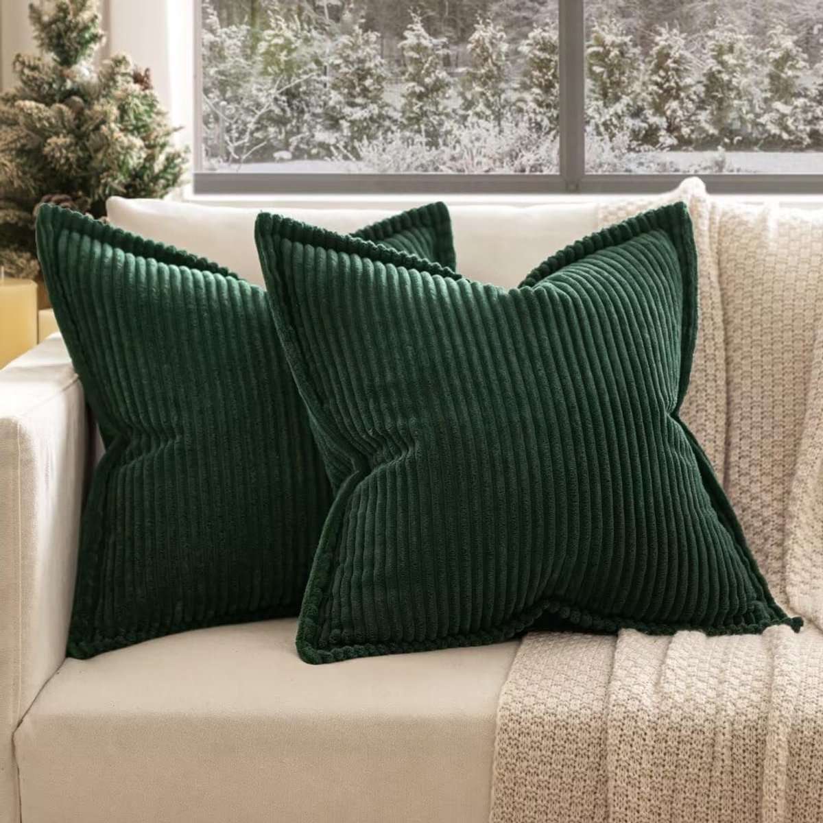 Ibenzoa® Set van 2 gestreepte corduroy kussenslopen voor een stijlvolle woonkamer