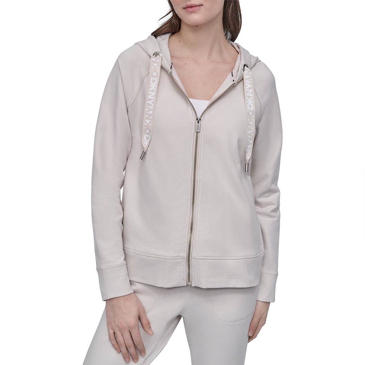 Dkny Two Tone Logo Sweatshirt Met Rits Beige XS Vrouw