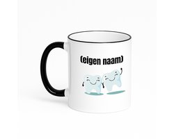 Hacebo® - 2 tanden koffiebeker met gekleurde rand zwart - Tandarts - mondhygienist - thee mok - koffie beker - met eigen naam - leuk cadeau voor iemand die tandarts is - cadeau - kado - koffiemok - 330 ML