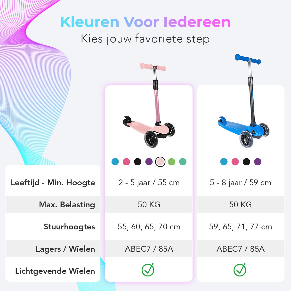 LifeGoods - Kinderstep - Step 2-5 Jaar - 3 Lichtgevende LED Wielen - Hoogte Verstelbaar - Jongens/Meisjes - Pastel Roze — afbeelding 9