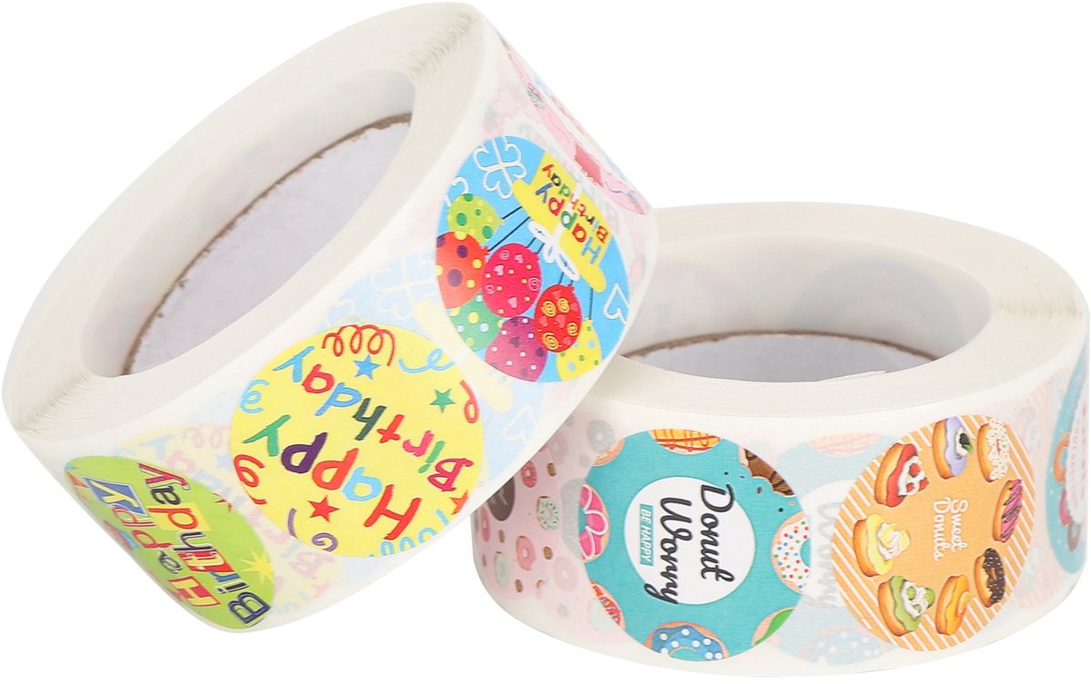 2 Rollen Stickers - Washi-materiaal, Decoratieve Labels, Zelfklevend - Brood & Happy Birthday Ontwerp - Voor Scrapbooking en Cadeauverpakking