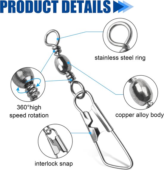 Visvat Wartels Snaps, 100 stuks Snap Swivels Visgerei Leader Lijn Lure Connector Accessoires Hoge Sterkte Massieve Ringen voor Zoutwater Zoetwater, Zwart (#14) van Merkloos — afbeelding 5