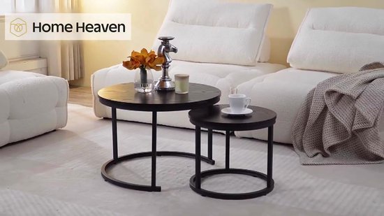 Home-Heaven® Salontafels Rond Zwart Hout – Bijzettafel Set Van 2 – Salon tafel Ø60cm & 40cm