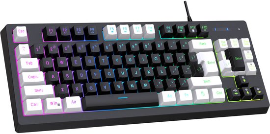 RGB bedraad gamingtoetsenbord met 87 toetsen, USB, mechanisch gevoel Gamingtoetsen voor thuis en eSports, compatibel met meerdere systemen