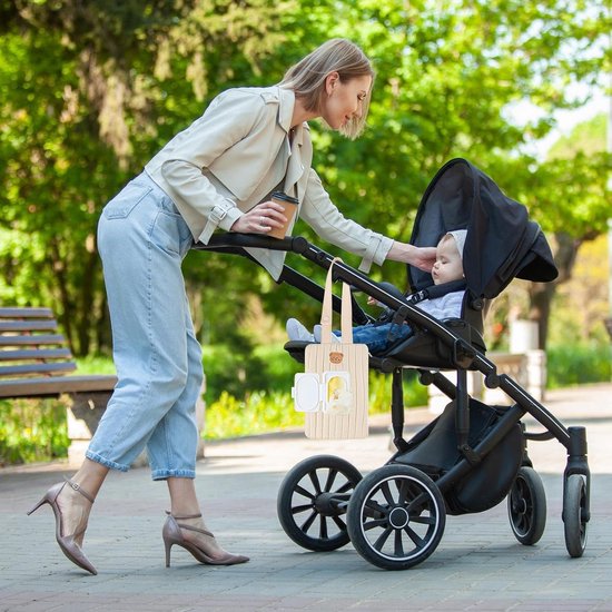 Billendoekjes houder - Vochtige tissuehouder - Billendoekjesetui - Natte doekjes houder - Tissuebox - Tas voor vochtige doekjes voor kinderwagens - Draagbare tas voor vochtige doekjes voor buiten, in de auto en op reis - Kraamcadeau - Beige — afbeelding 2