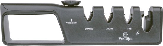 Aiguiseur de couteaux professionnel VanDijck - Fusil à aiguiser - Angle d'affûtage réglable et 2 positions - Avec aiguiseur de ciseaux - Aiguiseur à tirer - Aiguiseur de couteaux - Acier au carbone