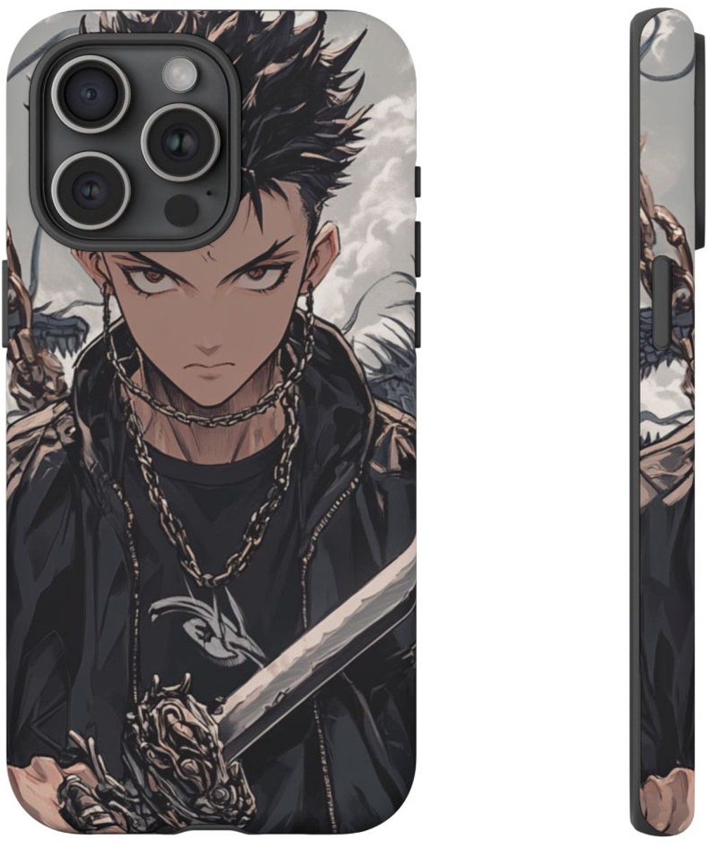 Anime Strijder met Zwaard en Draak – Telefoonhoesje Geschikt voor iPhone 15 Pro Max