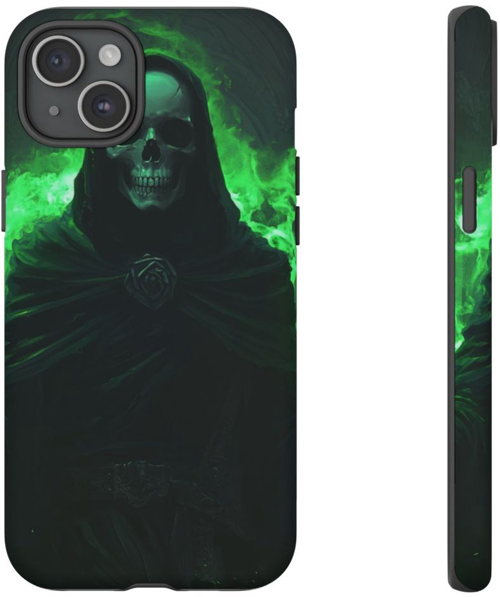 Donkere Schedel met Groene Magie – Telefoonhoesje Geschikt voor iPhone 15 Plus