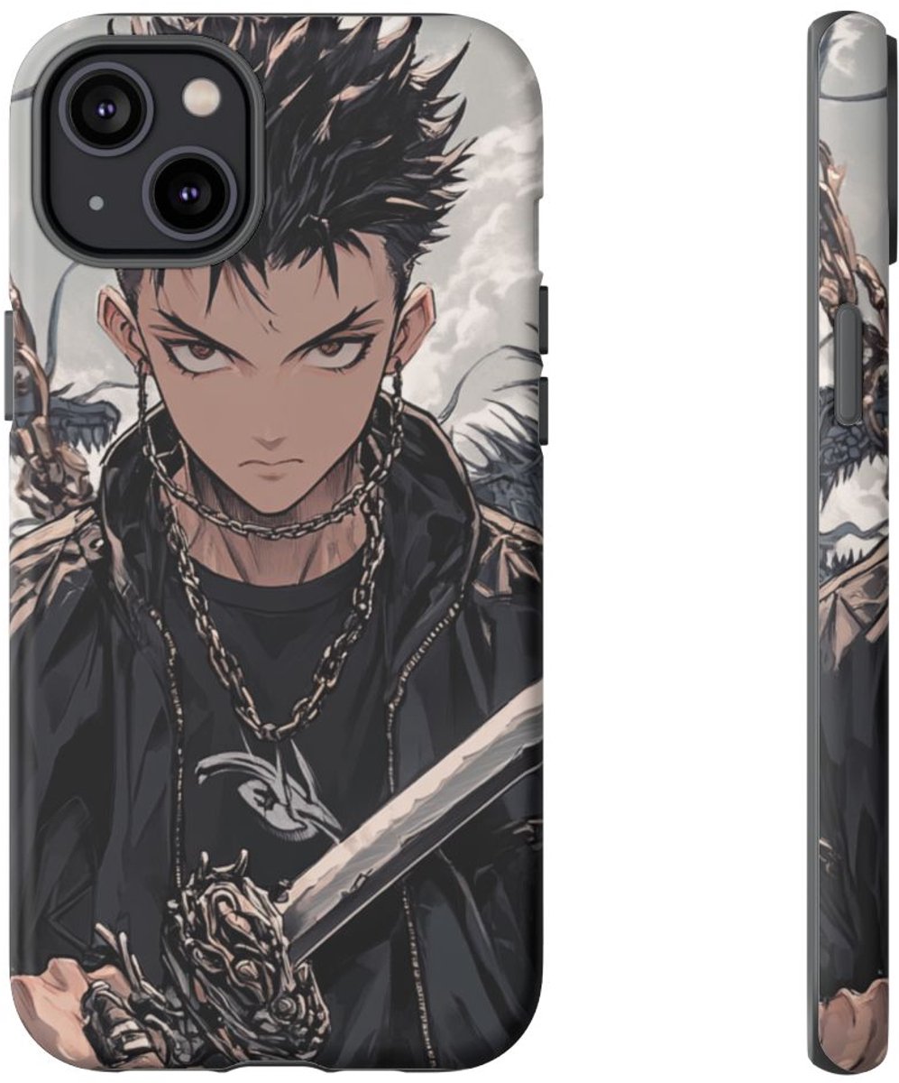 Anime Strijder met Zwaard en Draakkettingen – Telefoonhoesje Geschikt voor iPhone 14 Plus