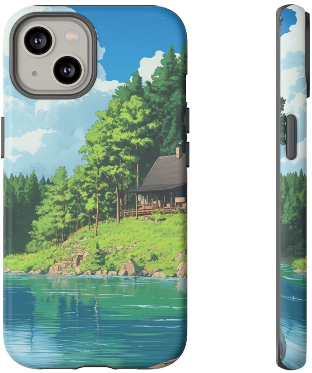Weelderig Groen Meerlandschap – Telefoonhoesje Geschikt voor iPhone 14