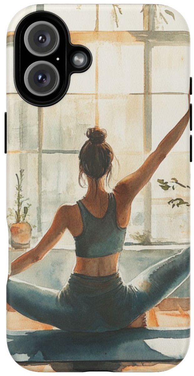 Vrouw Die Yoga Doet in Warm Licht – Telefoonhoesje Geschikt voor iPhone 16 Plus