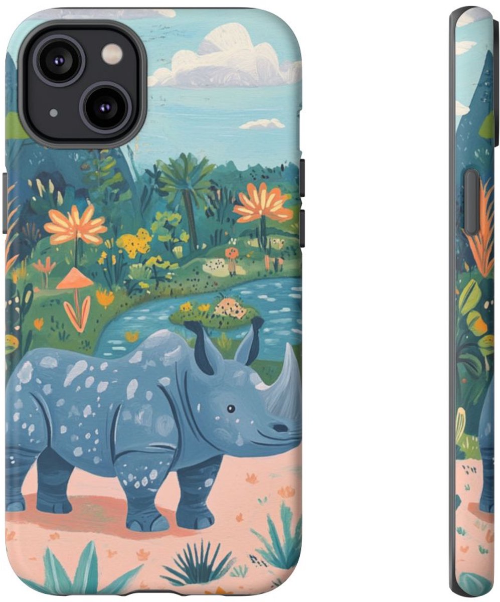Blauwe Neushoorn in de Natuur – Telefoonhoesje Geschikt voor iPhone 14 Plus