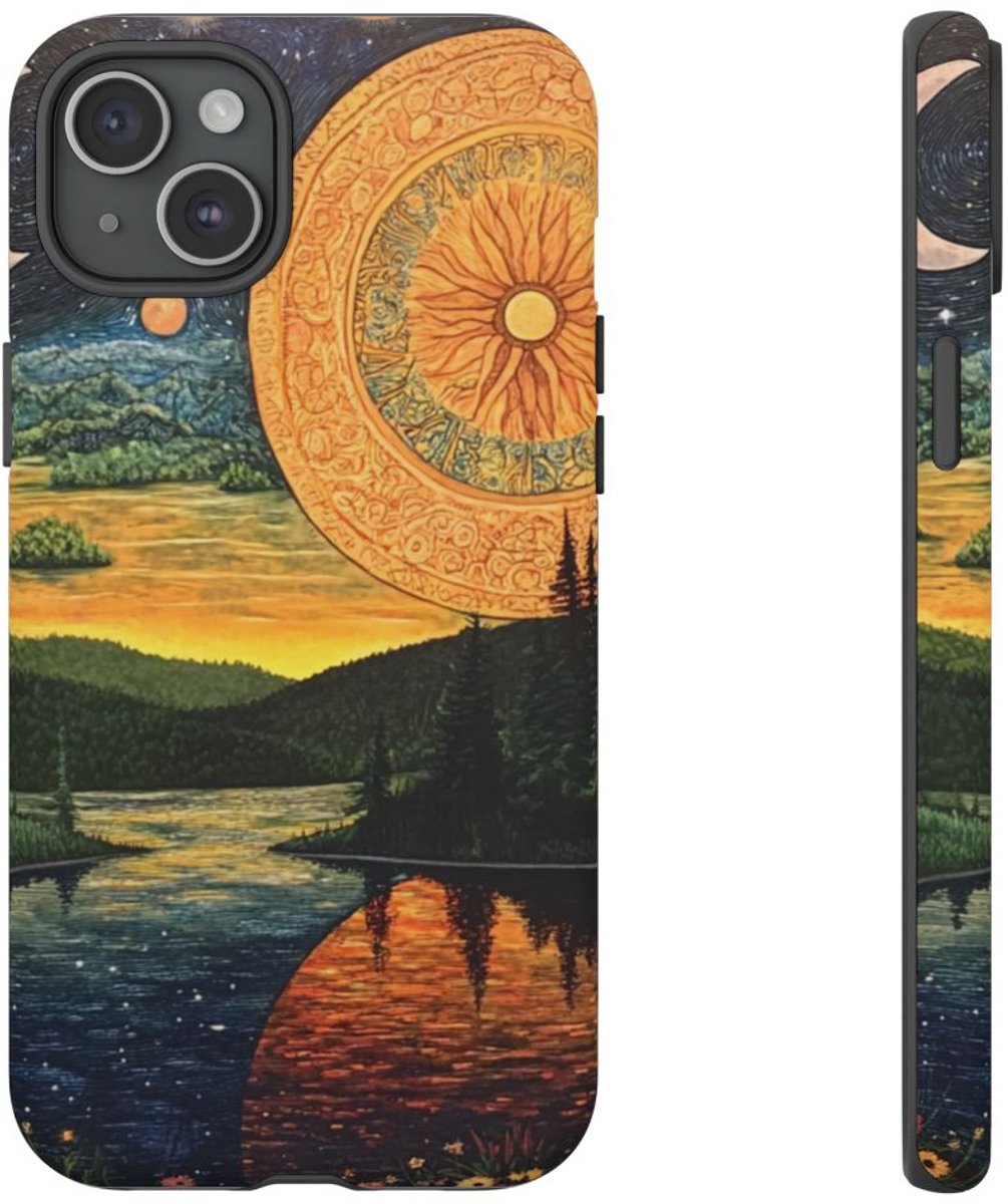 Zon en Maan Nachtlandschap – Telefoonhoesje Geschikt voor iPhone 15 Plus